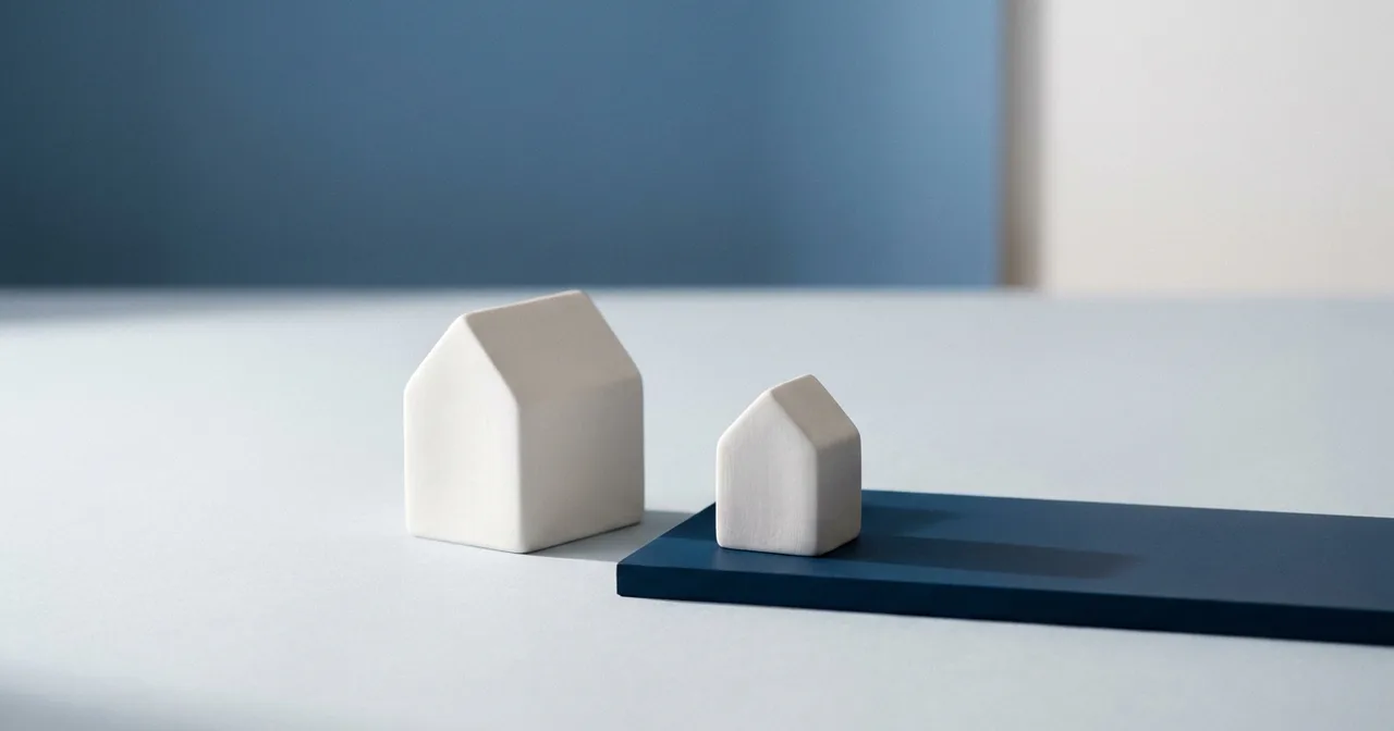 Deux maquettes de maisons de tailles différentes, l'une surélevée sur une plateforme.