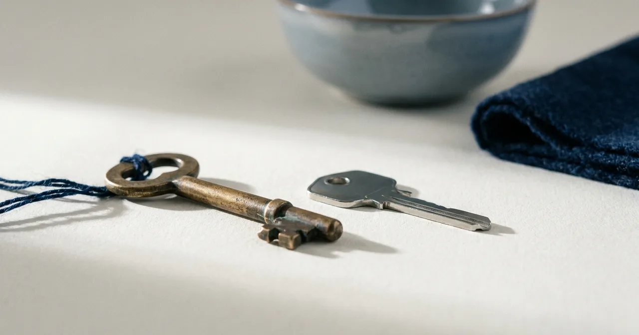 Une clé en laiton ancienne et une clé en acier neuve côte à côte.